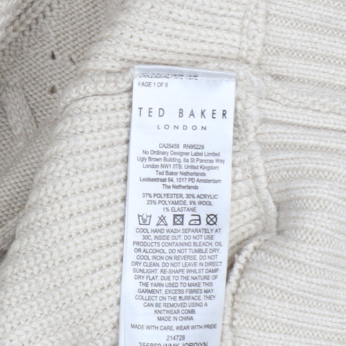 Ted Baker Women's Beige Roll Neck Full Zip Ribbed Knit Jumper XS