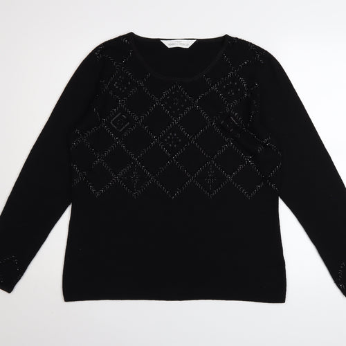 Marks and Spencer Women’s Black Crew Neck Embroidered Jumper Size 16