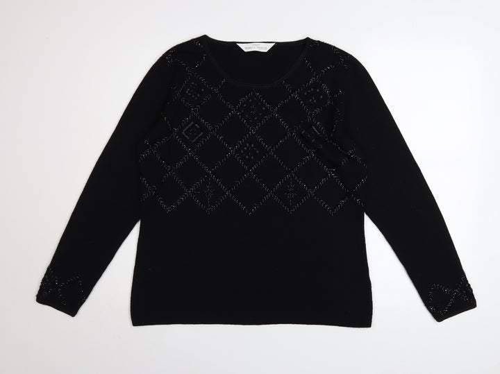 Marks and Spencer Women’s Black Crew Neck Embroidered Jumper Size 16