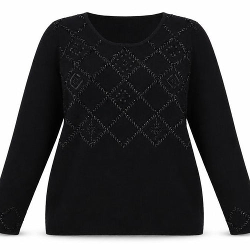 Marks and Spencer Women’s Black Crew Neck Embroidered Jumper Size 16