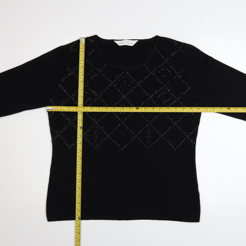 Marks and Spencer Women’s Black Crew Neck Embroidered Jumper Size 16
