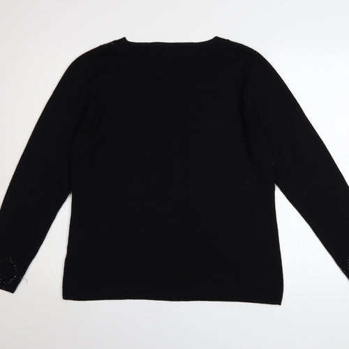 Marks and Spencer Women’s Black Crew Neck Embroidered Jumper Size 16