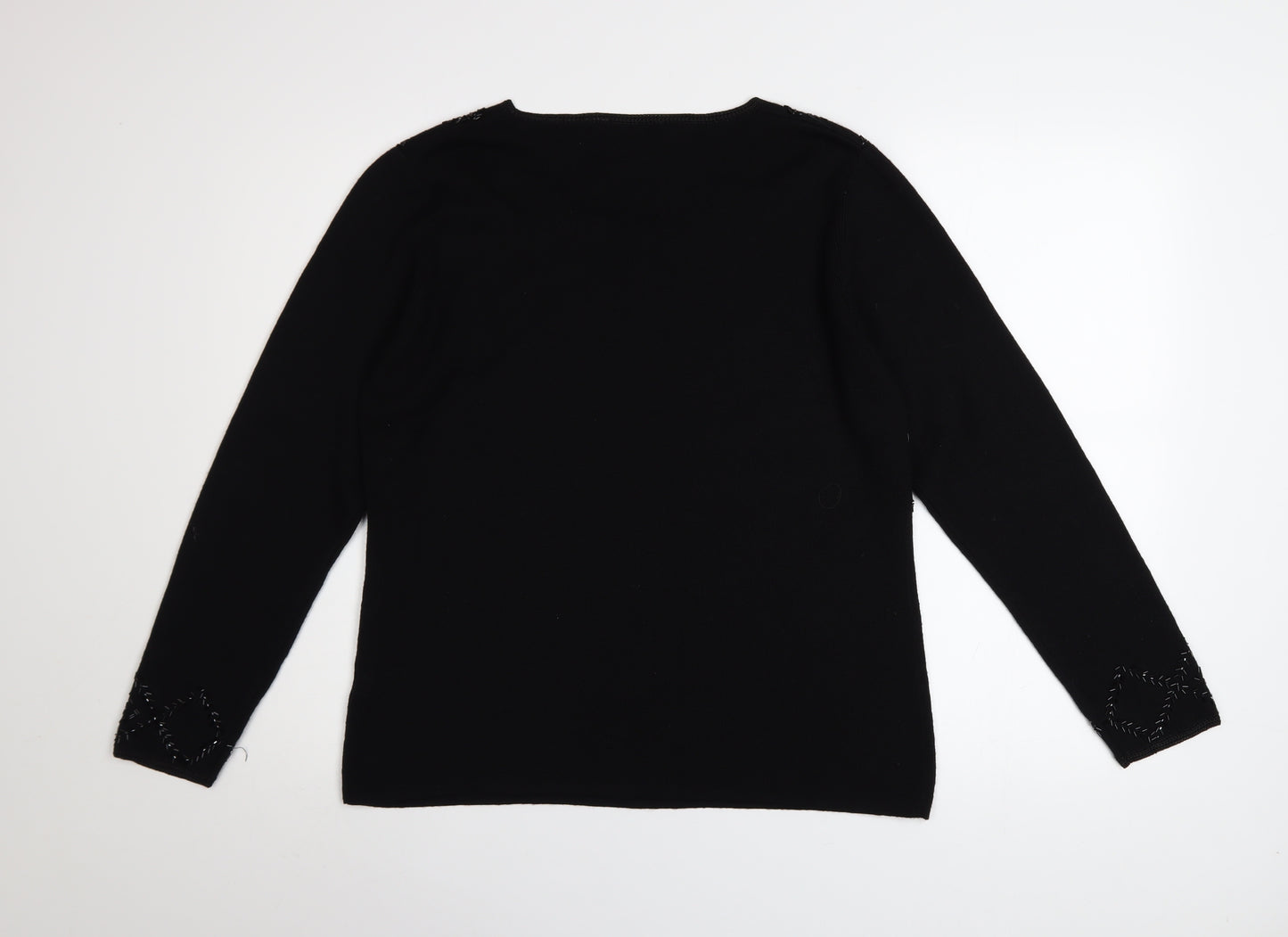 Marks and Spencer Women’s Black Crew Neck Embroidered Jumper Size 16