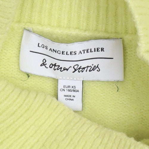 & Other Stories Women Lemon Yellow Mock Neck Jumper XS Wool Blend