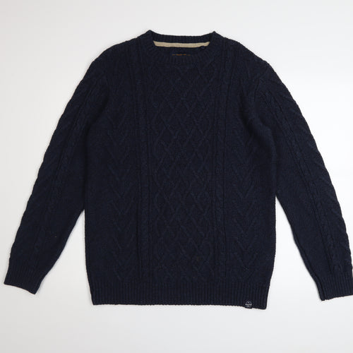 Weird Fish Women's Blue Cable-Knit Cotton Jumper M