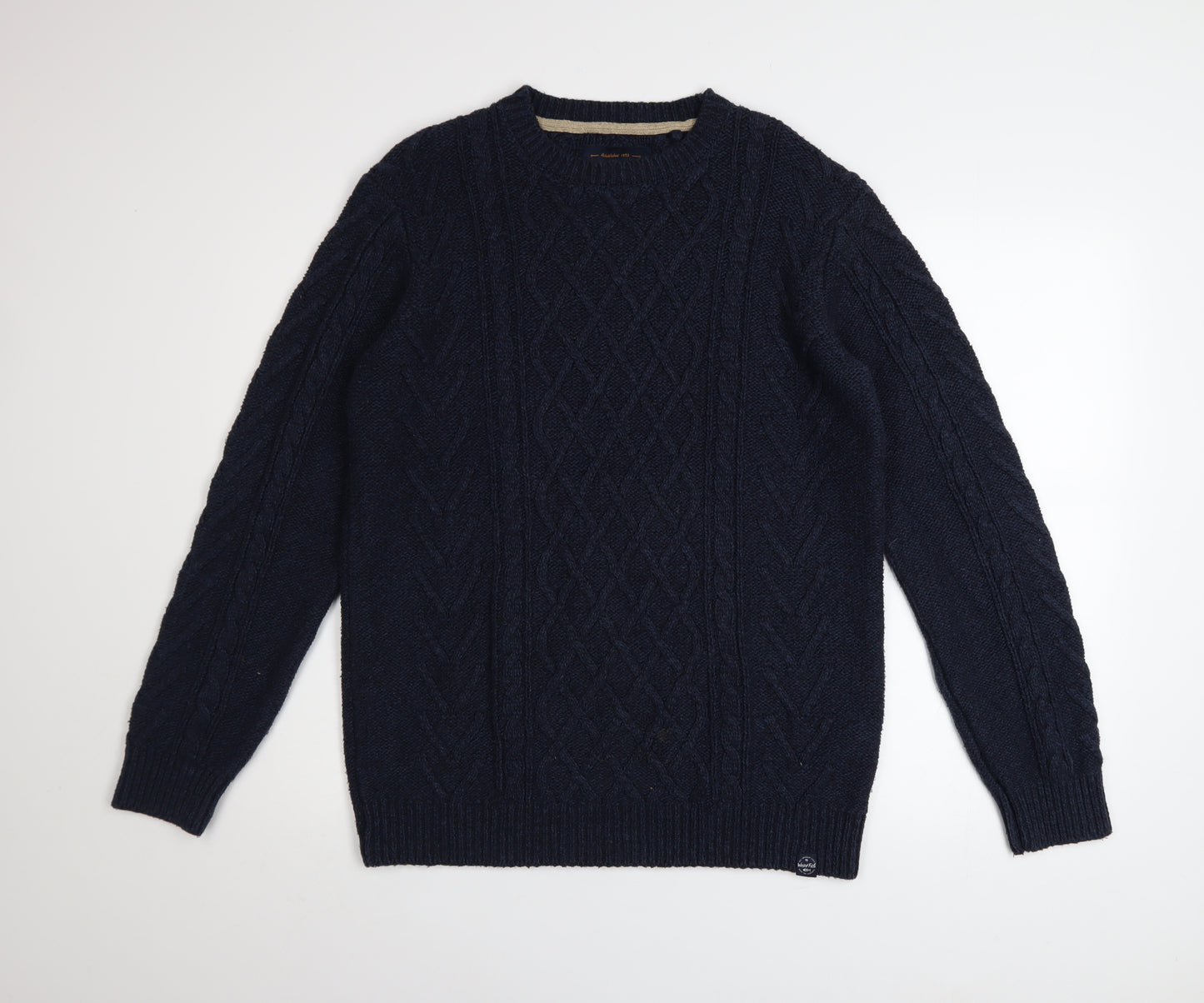 Weird Fish Women's Blue Cable-Knit Cotton Jumper M