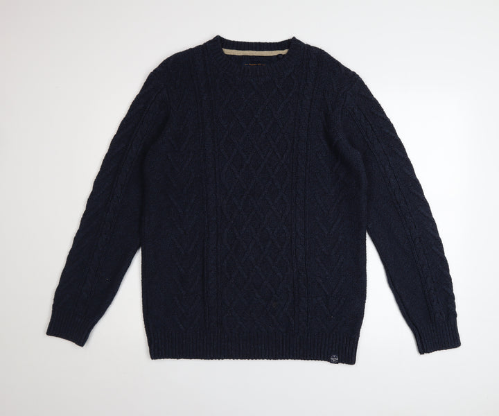 Weird Fish Women's Blue Cable-Knit Cotton Jumper M