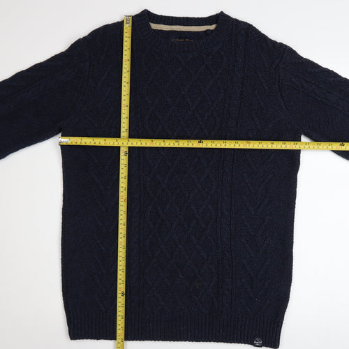 Weird Fish Women's Blue Cable-Knit Cotton Jumper M
