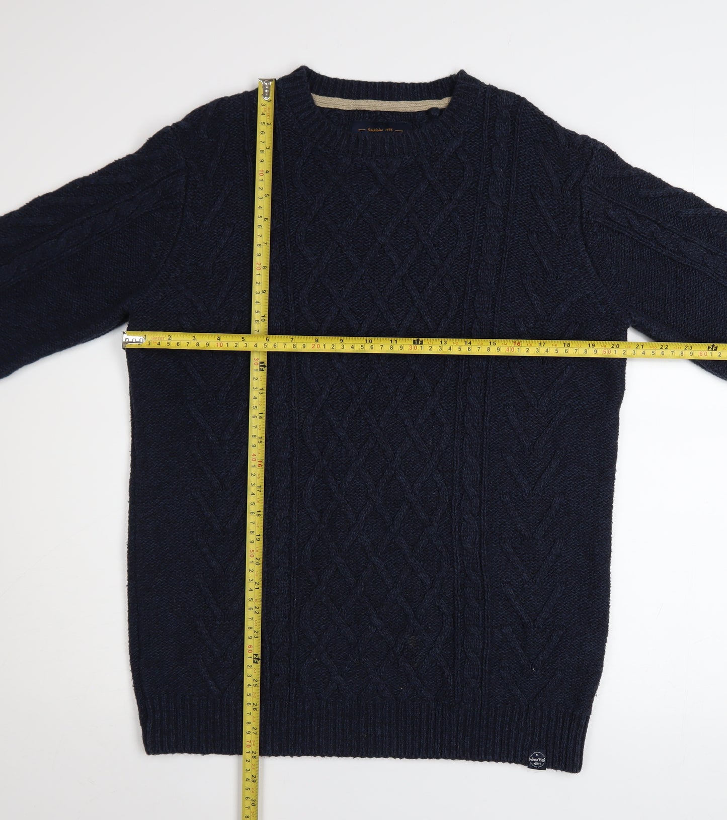 Weird Fish Women's Blue Cable-Knit Cotton Jumper M