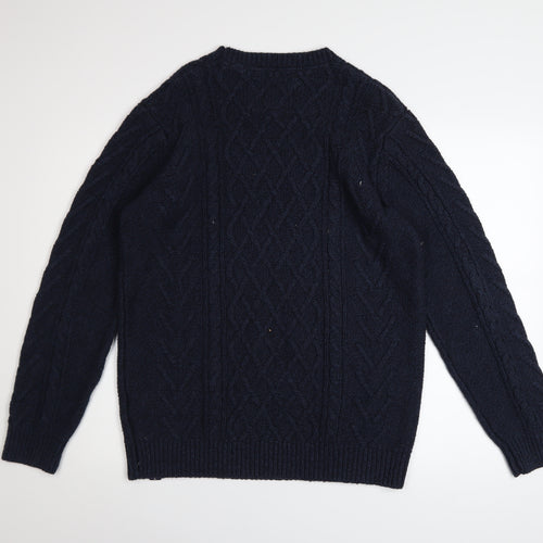 Weird Fish Women's Blue Cable-Knit Cotton Jumper M