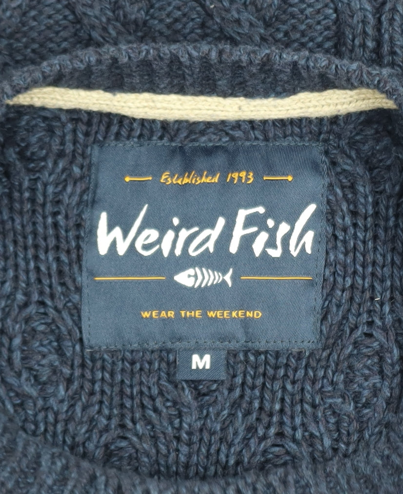 Weird Fish Women's Blue Cable-Knit Cotton Jumper M