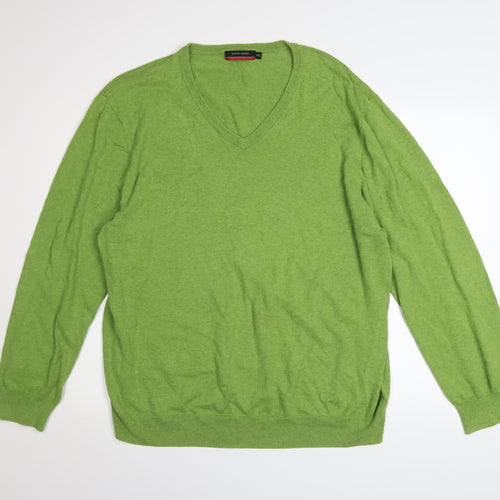 Pierre Cardin Men's Green 2XL Cotton V-Neck Jumper