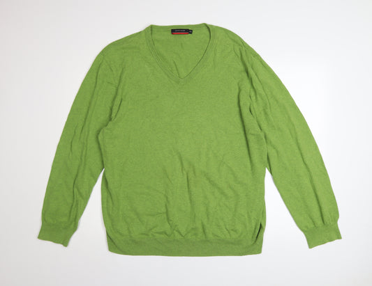 Pierre Cardin Men's Green 2XL Cotton V-Neck Jumper