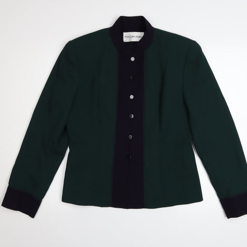 JH Collectibles Women's Green Wool Blazer Size 12 Classic Buttoned Long Sleeve