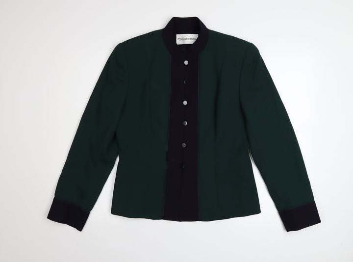 JH Collectibles Women's Green Wool Blazer Size 12 Classic Buttoned Long Sleeve
