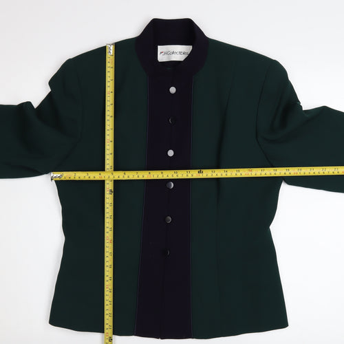 JH Collectibles Women's Green Wool Blazer Size 12 Classic Buttoned Long Sleeve
