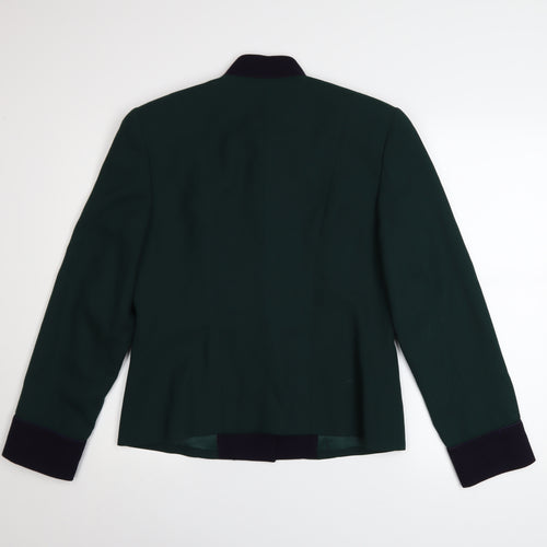 JH Collectibles Women's Green Wool Blazer Size 12 Classic Buttoned Long Sleeve