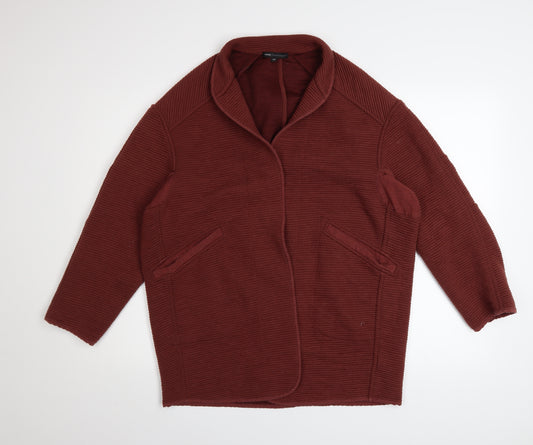 Moss Copenhagen Women’s Brown Knit Coatigan XS Relaxed Fit Open Front