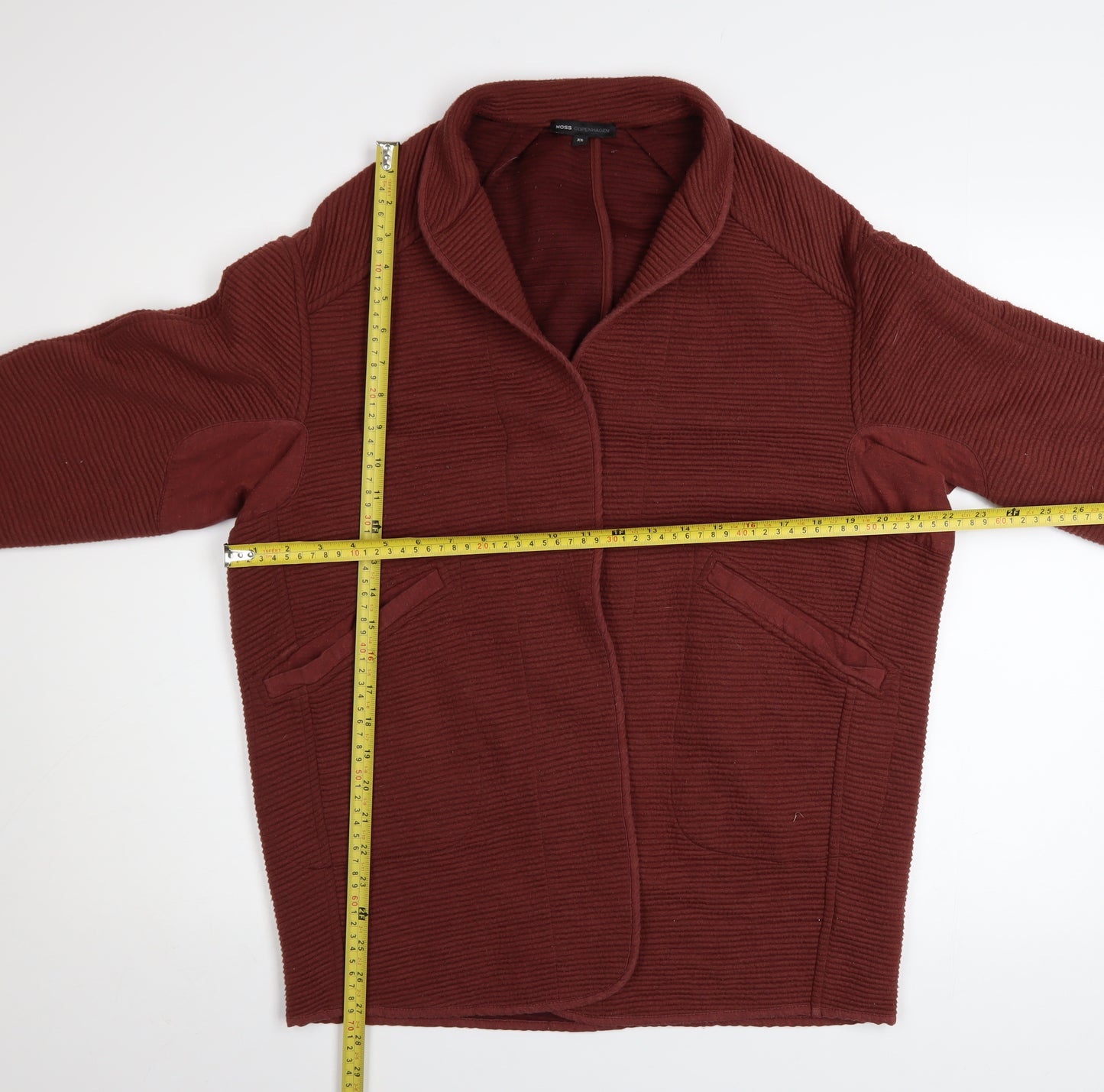 Moss Copenhagen Women’s Brown Knit Coatigan XS Relaxed Fit Open Front