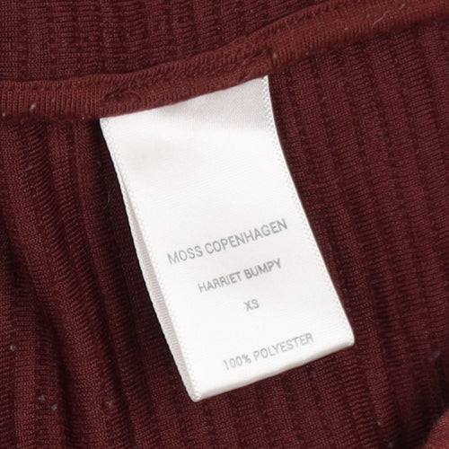 Moss Copenhagen Women’s Brown Knit Coatigan XS Relaxed Fit Open Front