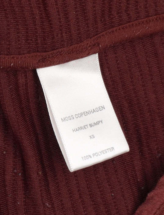 Moss Copenhagen Women’s Brown Knit Coatigan XS Relaxed Fit Open Front