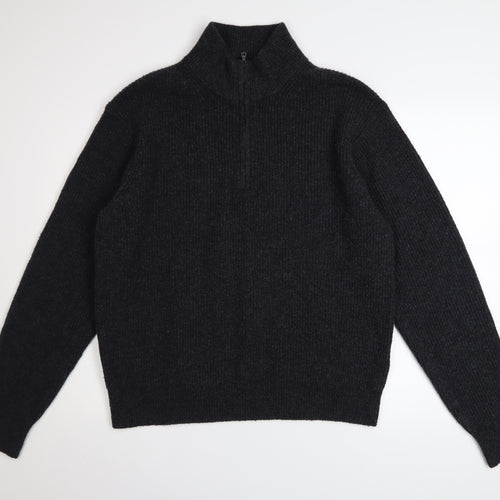 Uniqlo Men's Black M High Neck 1/2 Zip Chunky Knit Jumper