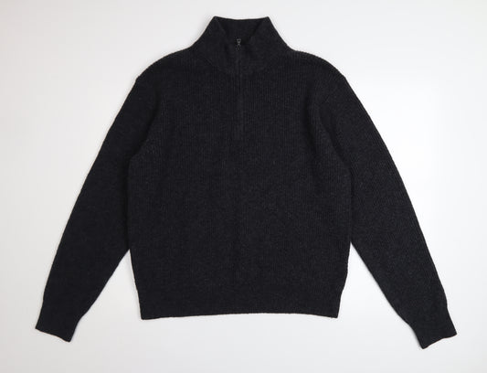Uniqlo Men's Black M High Neck 1/2 Zip Chunky Knit Jumper