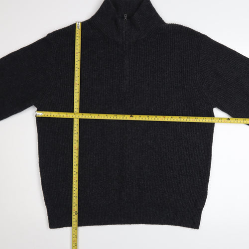 Uniqlo Men's Black M High Neck 1/2 Zip Chunky Knit Jumper