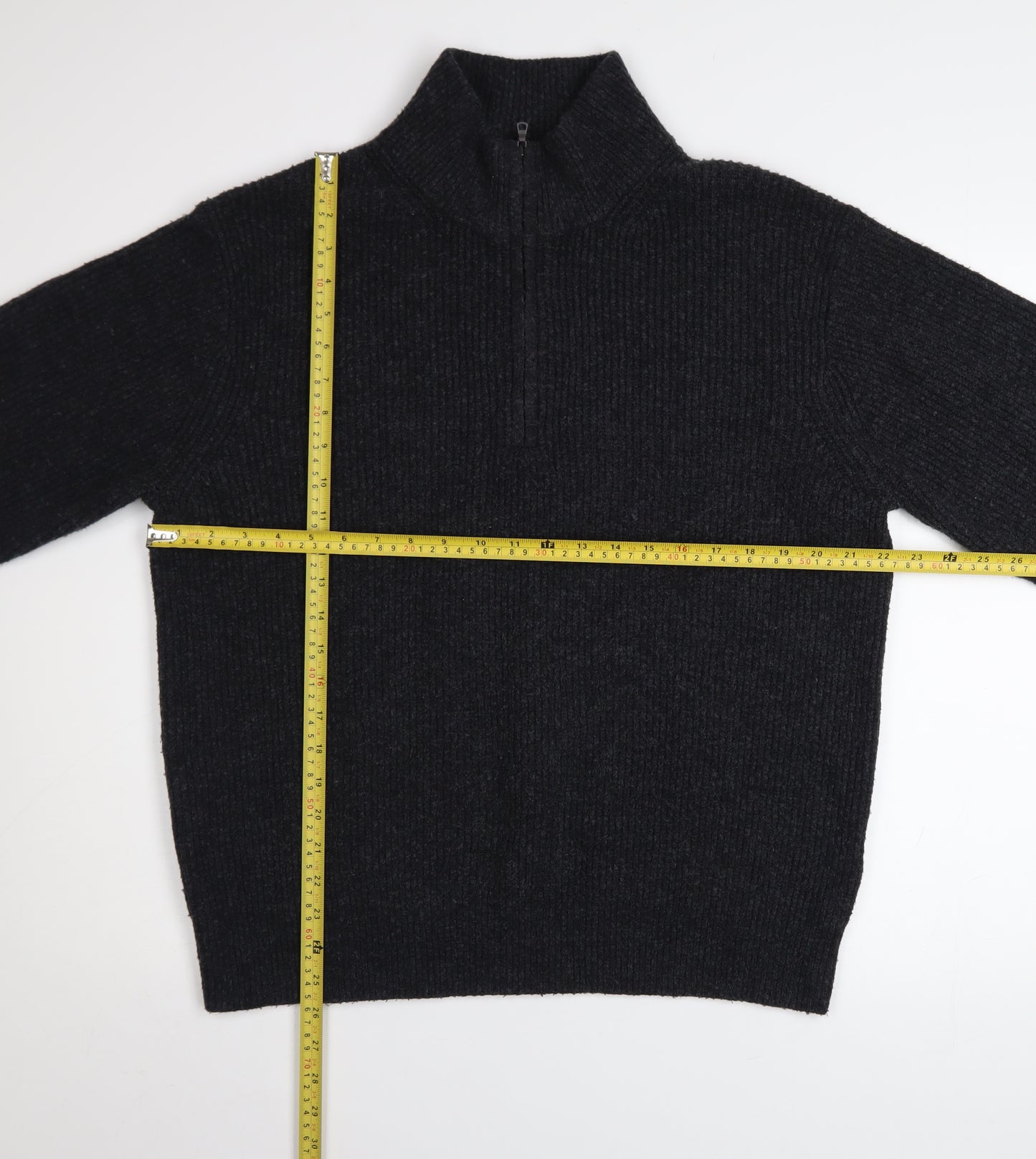 Uniqlo Men's Black M High Neck 1/2 Zip Chunky Knit Jumper