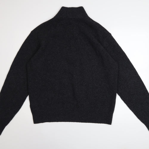 Uniqlo Men's Black M High Neck 1/2 Zip Chunky Knit Jumper