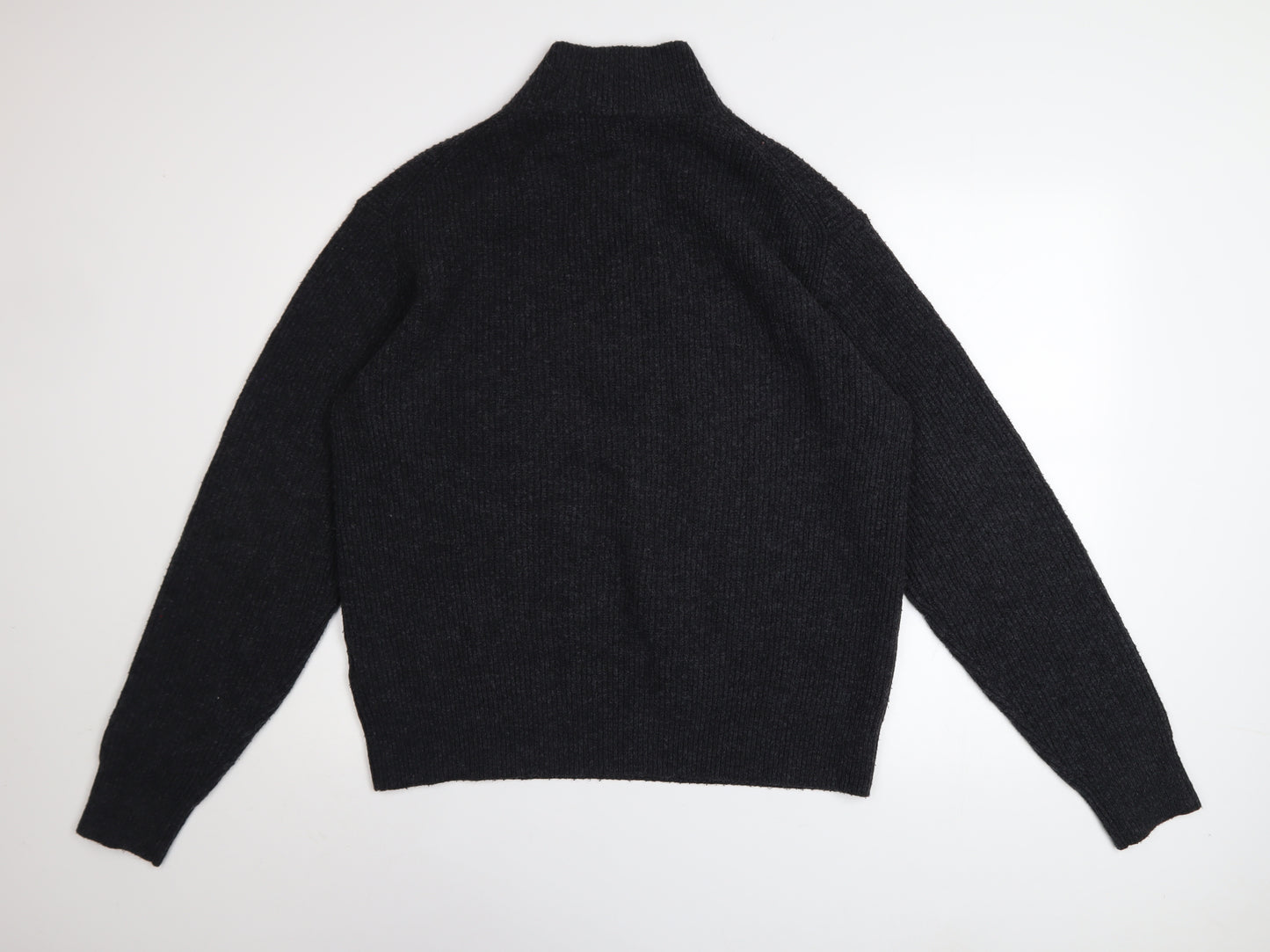 Uniqlo Men's Black M High Neck 1/2 Zip Chunky Knit Jumper