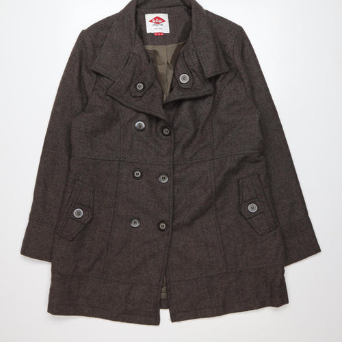 Lee Cooper Women’s Brown Wool Blend Pea Coat Size 14 Classic Mid-Length