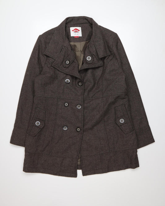Lee Cooper Women’s Brown Wool Blend Pea Coat Size 14 Classic Mid-Length