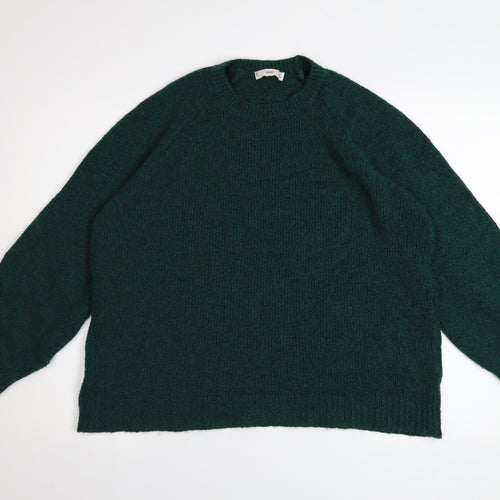 MNG Women Green Wool Blend Crew Neck Pullover Jumper Size M