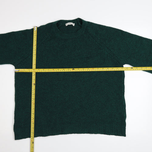 MNG Women Green Wool Blend Crew Neck Pullover Jumper Size M
