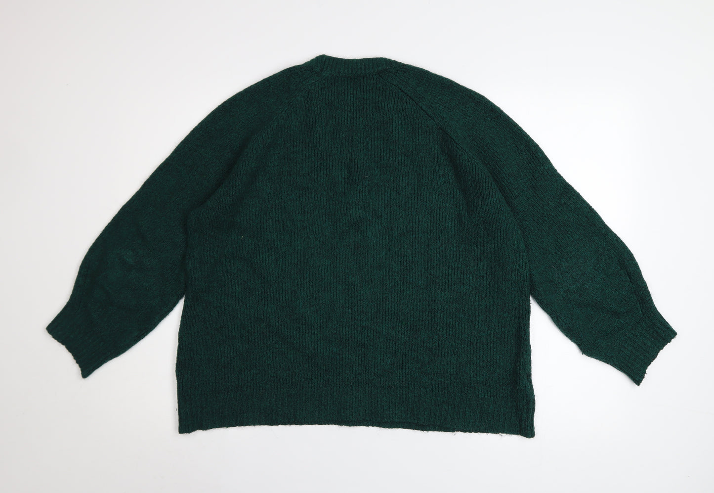 MNG Women Green Wool Blend Crew Neck Pullover Jumper Size M