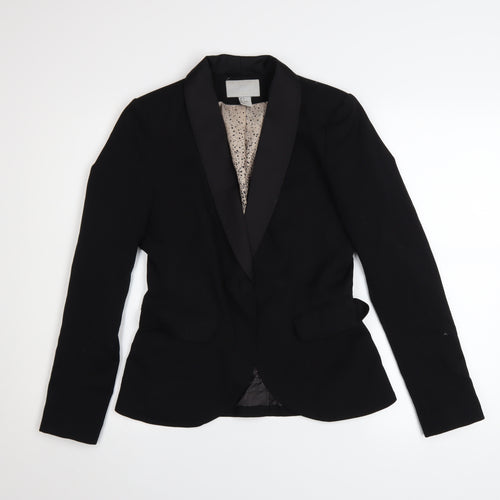 H&M Women Black Size 8 Shawl Lapel Single-Breasted Blazer Jacket