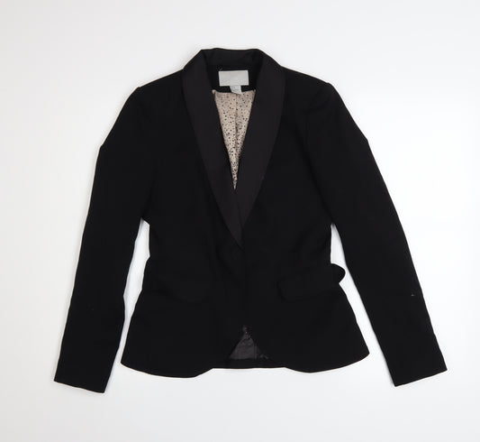 H&M Women Black Size 8 Shawl Lapel Single-Breasted Blazer Jacket