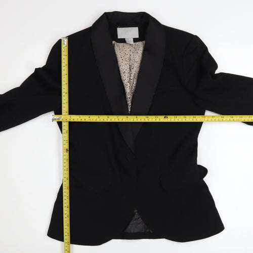 H&M Women Black Size 8 Shawl Lapel Single-Breasted Blazer Jacket