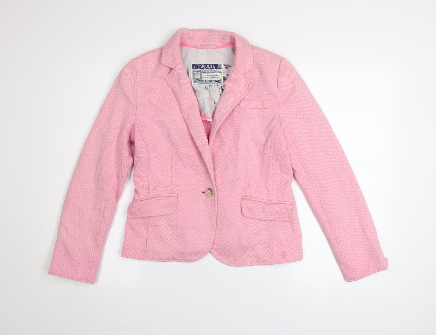 Joules Womens Pink Blazer UK 8 Classic Single-Breasted Cotton Blend