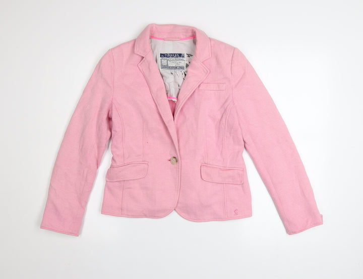 Joules Womens Pink Blazer UK 8 Classic Single-Breasted Cotton Blend