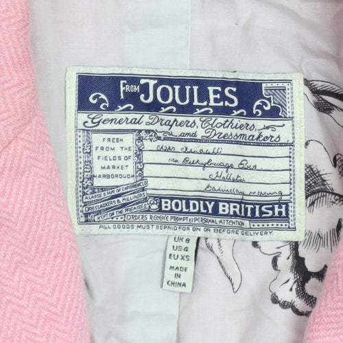 Joules Womens Pink Blazer UK 8 Classic Single-Breasted Cotton Blend