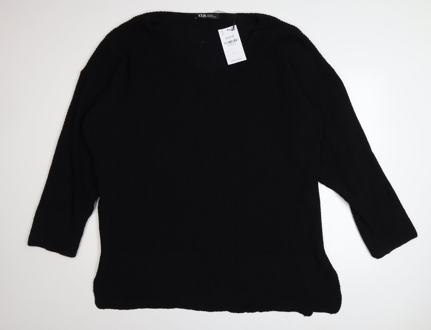 Yours Women’s Black Plus Size 22 Chunky Knit V-Neck Pullover Jumper