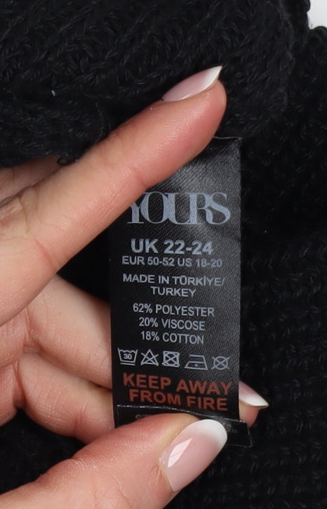 Yours Women’s Black Plus Size 22 Chunky Knit V-Neck Pullover Jumper