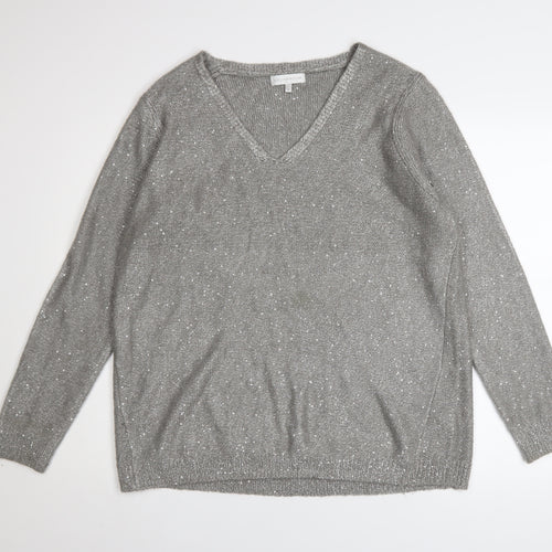 RJR John Rocha Women's Grey Sequin V-Neck Pullover Jumper Size 18