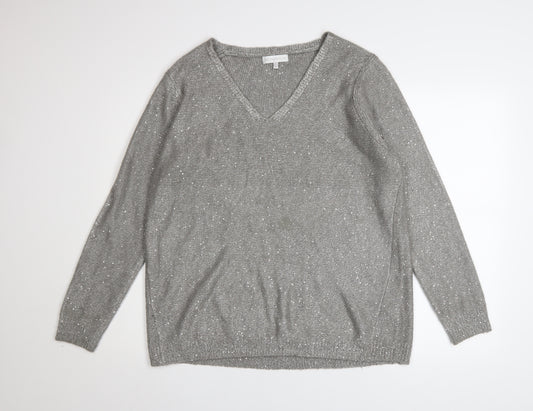 RJR John Rocha Women's Grey Sequin V-Neck Pullover Jumper Size 18
