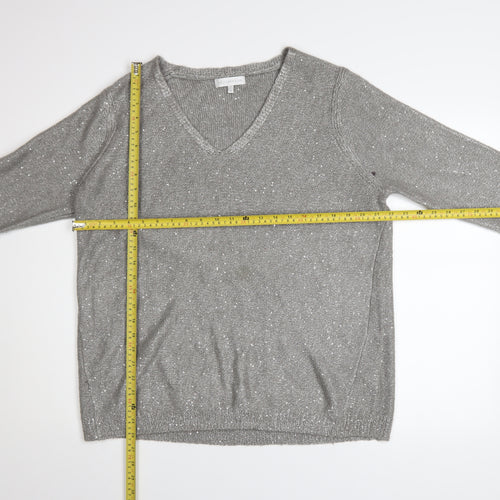 RJR John Rocha Women's Grey Sequin V-Neck Pullover Jumper Size 18