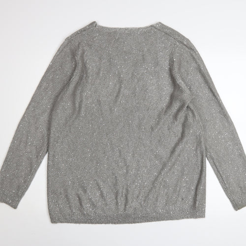 RJR John Rocha Women's Grey Sequin V-Neck Pullover Jumper Size 18