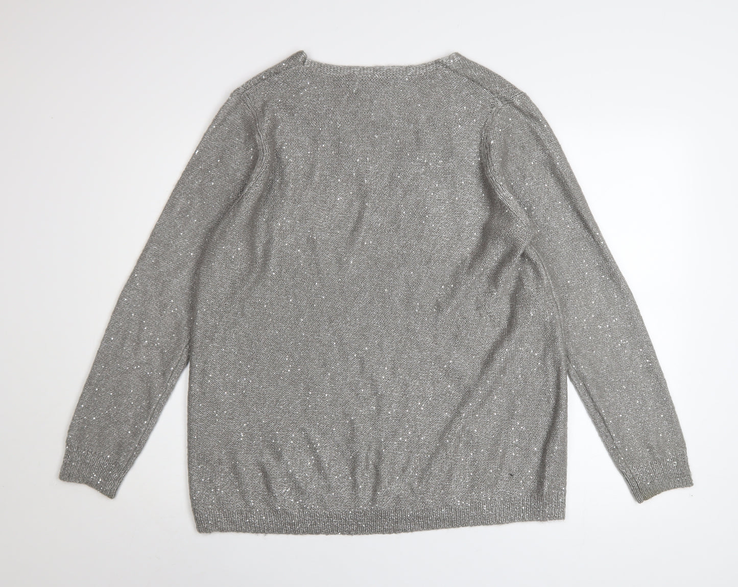 RJR John Rocha Women's Grey Sequin V-Neck Pullover Jumper Size 18