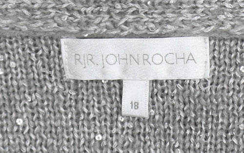 RJR John Rocha Women's Grey Sequin V-Neck Pullover Jumper Size 18